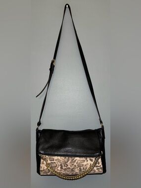 Aimee Kestenberg Sorrento Black Leather Leopard Print Crossbody/Shoulder Bag